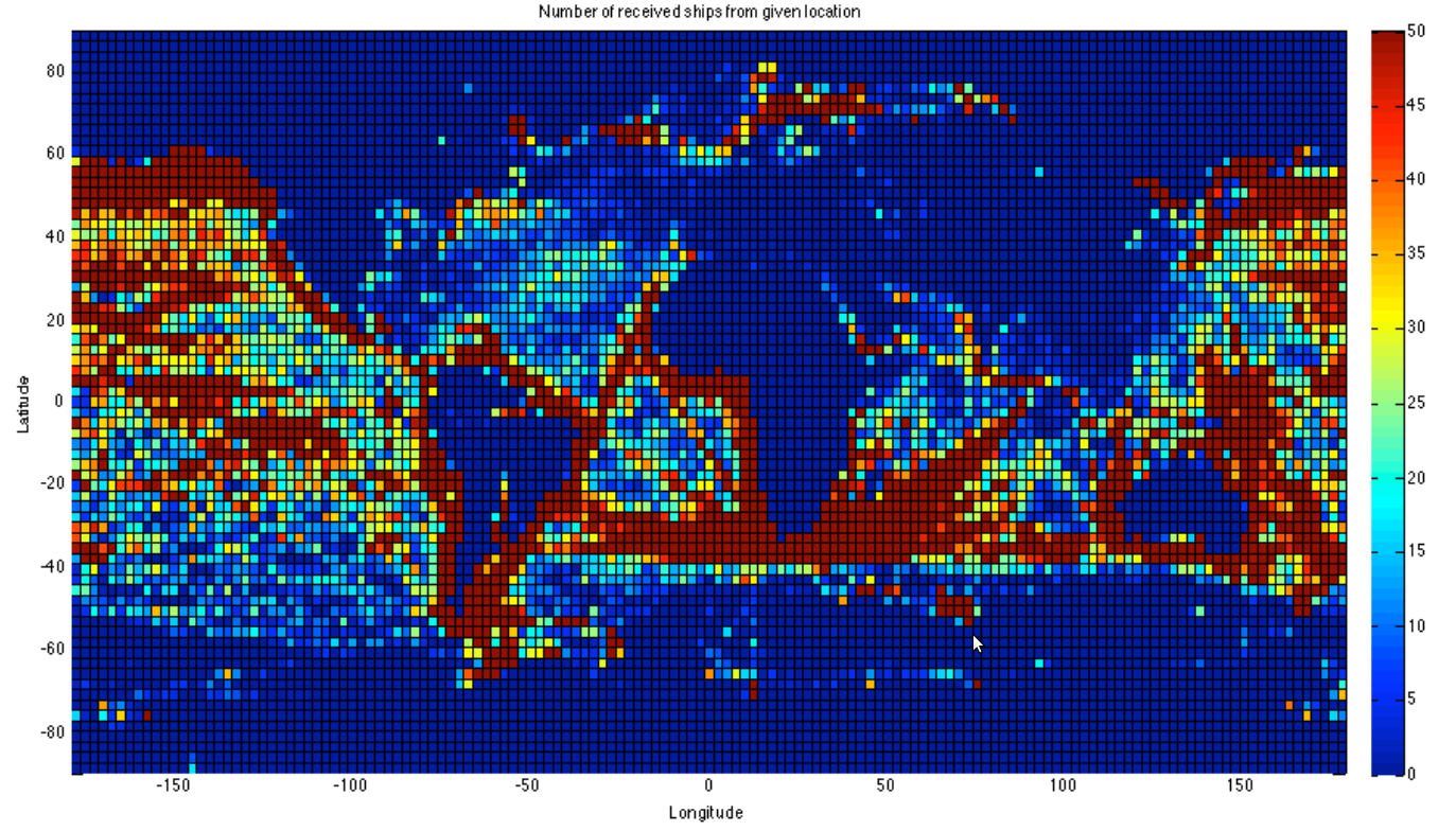 Ship density detected by AAUSAT3.